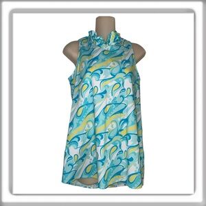 Tyler Boe Claudette Bow Tie Back Ruffle Sleeveless Blue Top Hi-low Size Small